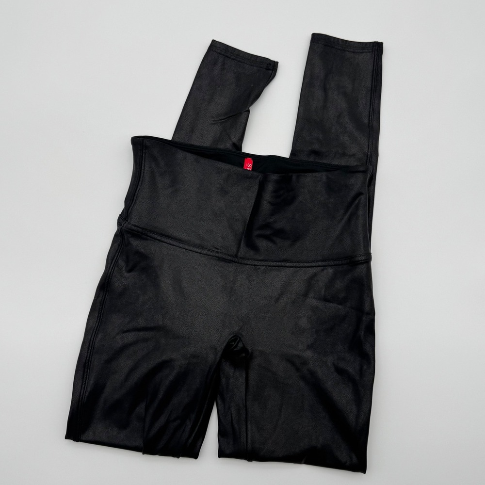 Spanx Faux Leather Leggings Very Black High Waisted Slimminm Womens Medium